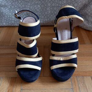 Blue/Beige wedge gladiator sandals, EU 38 (US 8)